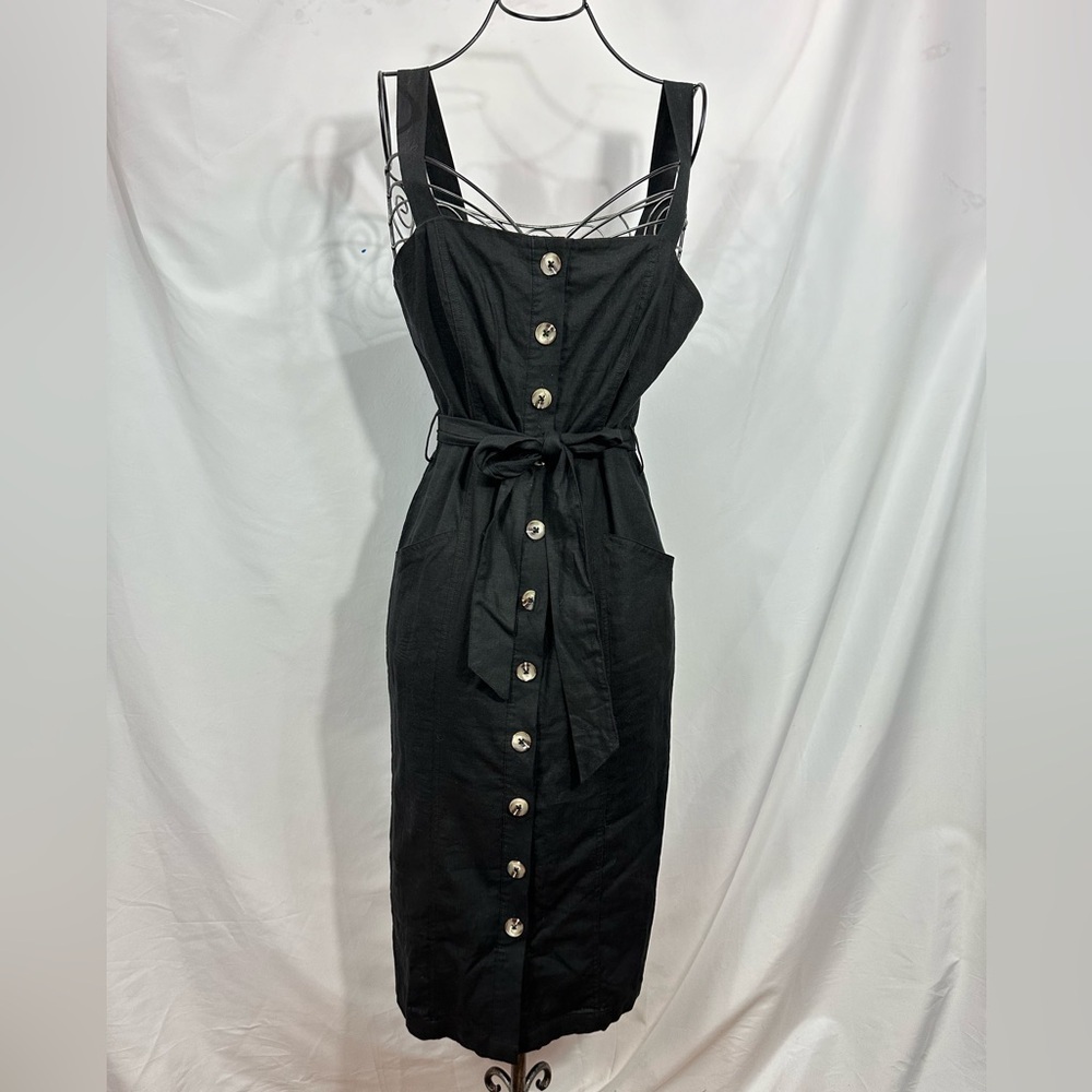 NWT Forever 21 black linen blend button down midi dress size S
